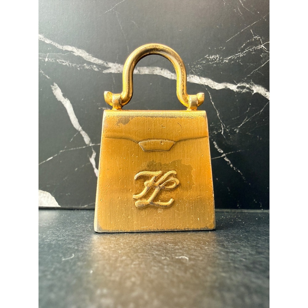 Karl Lagerfeld Vintage Gold Handbag Charm, Key Fob, KL Monogram Logo Pendant